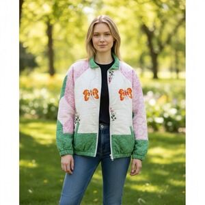 The Morgan Factory Jacket Women XS-S-M Butterfly Floral Embroidered Upcycled USA